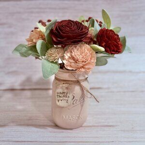 Sola Wood Floral Arrangement in Hand-Painted Personalized Mason Jar
